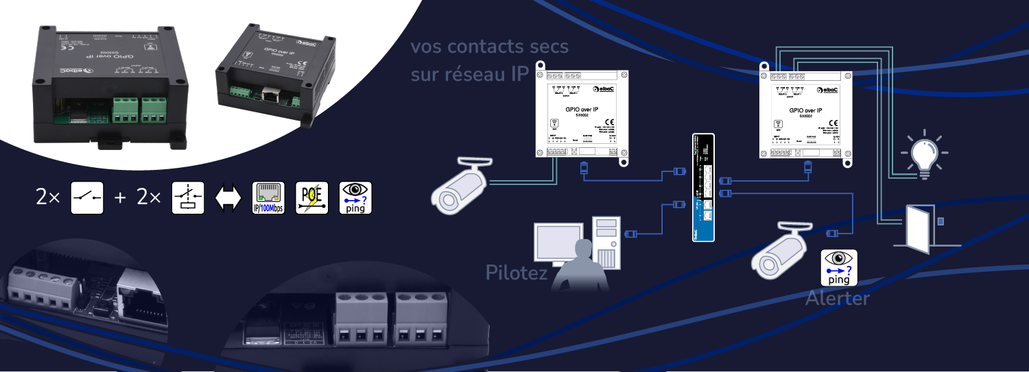 Pilotez vos périphériques contacts secs depuis un PC,
					déportez vos contacts secs sur réseau IP et alertez en cas d'abscence d'un périphérique IP !
					