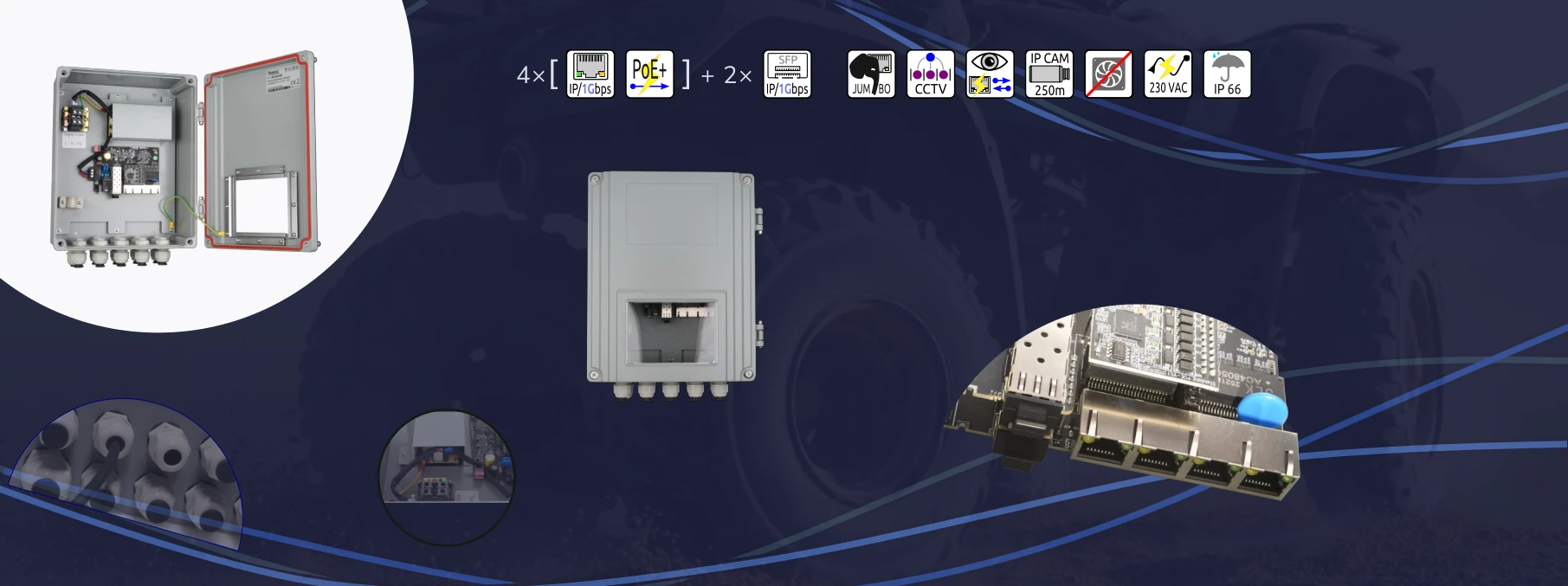 Switch POE tout terrain  4×1000Mbps/POE+ & 2×SFP 1Gbpspour environnement extérieur et intérieur contraignant.